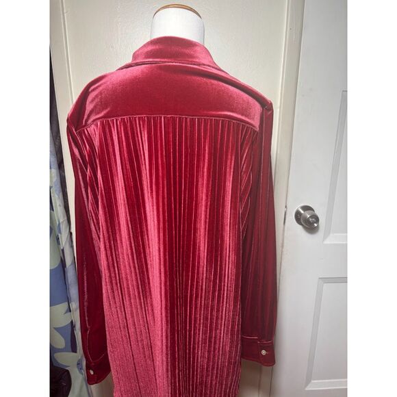 Foxcroft Blouse Velvet Pleated Back Fairy Whimsygoth witchy Pink Red XL - Picture 3 of 4